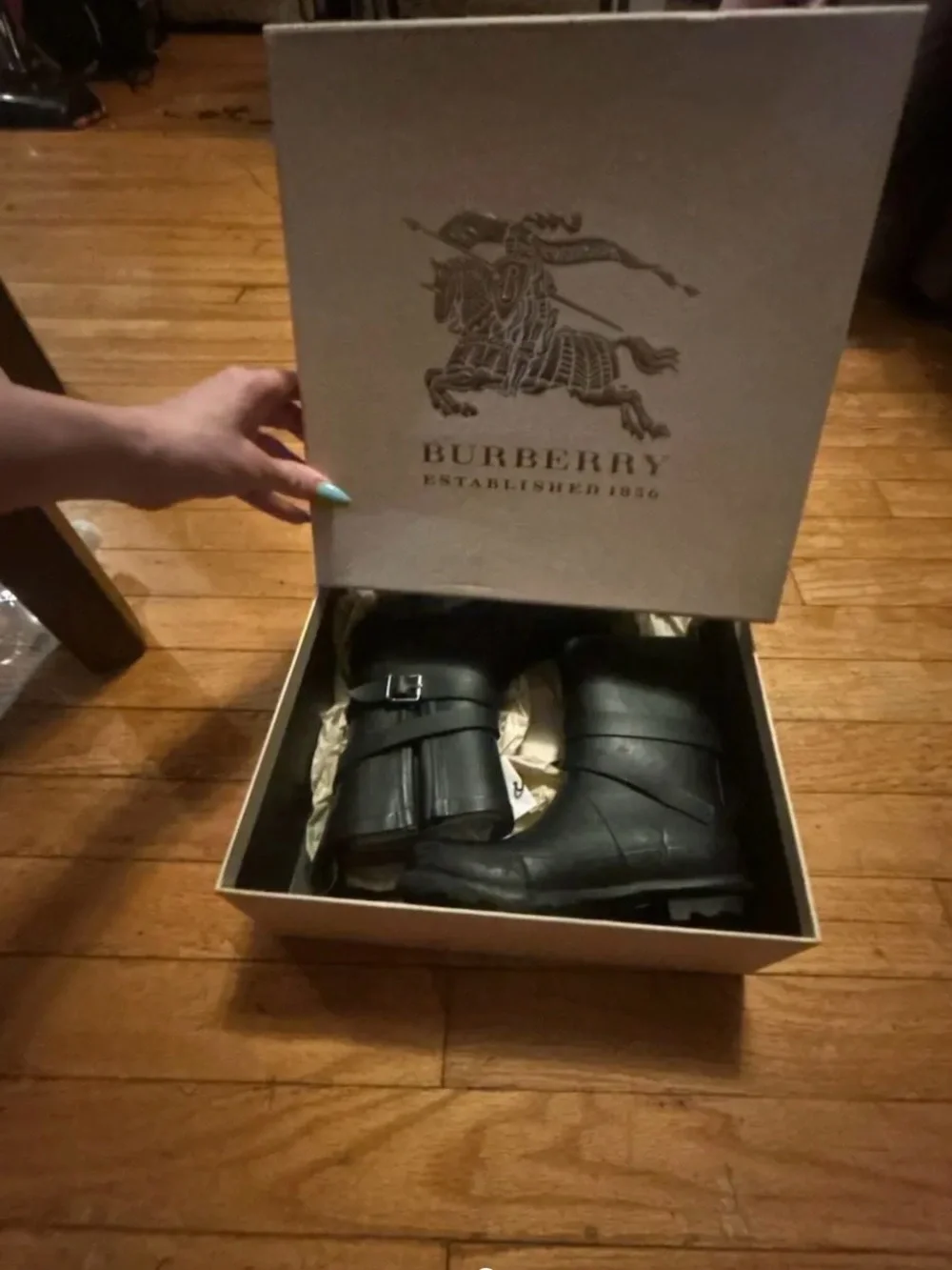 Burberry Matte Black Mid-Calf Rubber Rain Boots with Buckle Size 11.5 USA kids